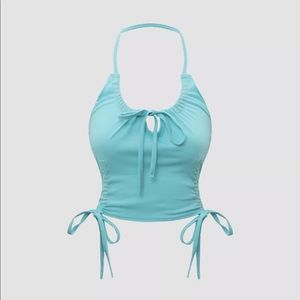 Y2K Baby blue backless halter top